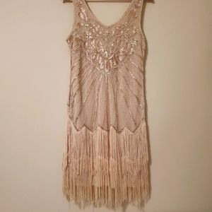 Tan Beaded Flapper dress